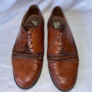 Louis Dell' Olio Men's 7.5W Brown Woven Leather Oxford Dress Shoes